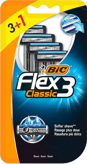 BIC Flex 3 Classic Бръсначки за еднократна употреба с 3 остриета и лубрикантна лента 4бр