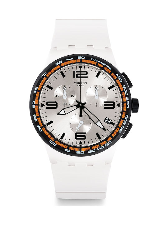 Swatch Uhr Chronograph mit Weiß Kautschukarmband SUSW405