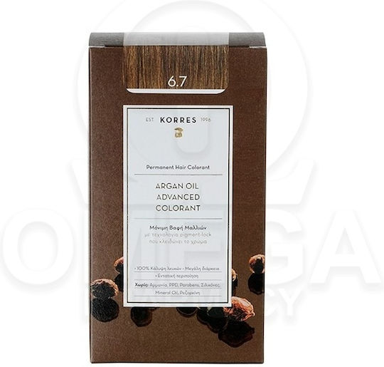 Korres Argan Oil Advanced Colorant Βαφή Μαλλιών Χωρίς Αμμωνία 6.7 Κακάο 50ml