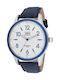 Q&Q Watch Battery with Blue Leather Strap Q922J304