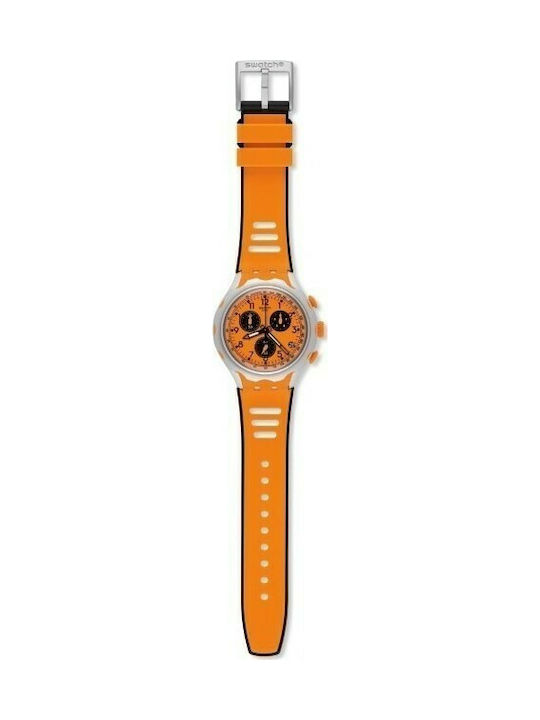 Swatch Uhr Chronograph mit Orange Kautschukarmband YYS4010