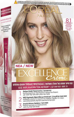 L'Oreal Paris Excellence Cream Colour Set Hair Dye 8.1 Light Ash Blonde 48ml