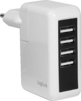 LogiLink Wall Adapter in White Colour (Universal Wall Charger 4x USB Ports)