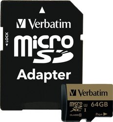 Verbatim Pro+ microSDXC 64GB Class 10 U3 UHS-I with Adapter