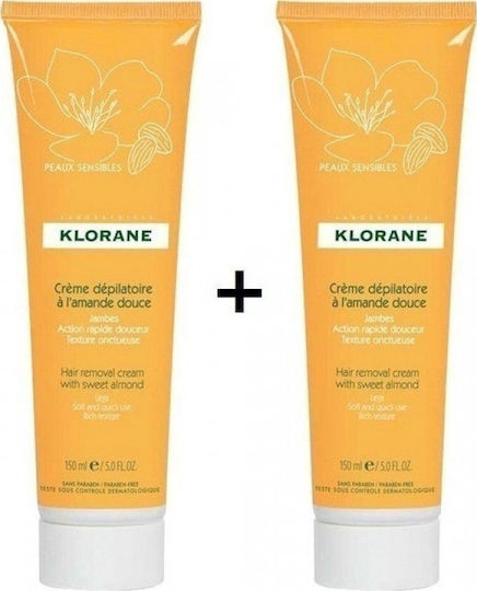 Klorane Hair Removal Body Cream Suitable for All Skin Types with Sweet Almond 2x300ml