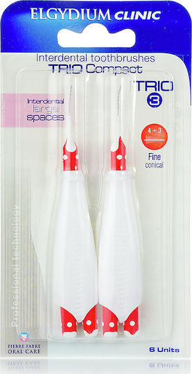 Elgydium Trio Compact 3 Ανταλλακτικά για Μεσοδόντια Βουρτσάκια με Λαβή 1.5mm Κόκκινα 6τμχ