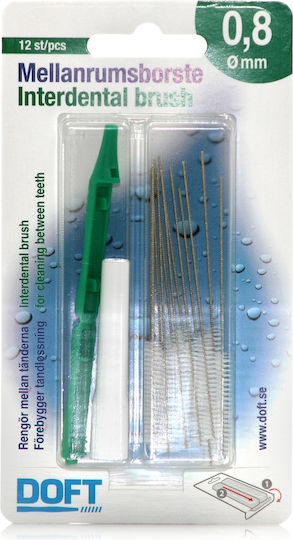 Doft Interdentals Interdental Brush Refills with Handle 0.8mm Green 12pcs