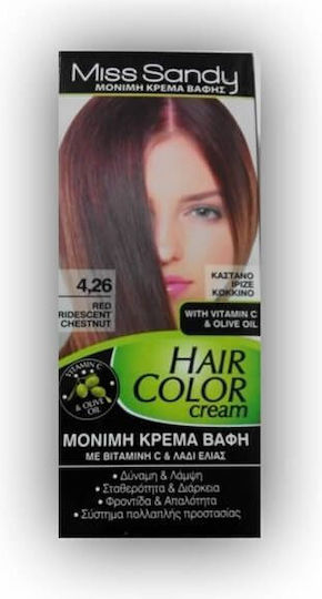 Miss Sandy Hair Color Cream Miss Sandy Permanent Dye 4/26 Chestnut Iridescent Red 60ml