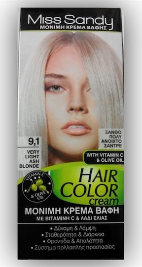 Miss Sandy Hair Color Cream Hair Dye 9/01 Blonde Very Light Ash 60ml