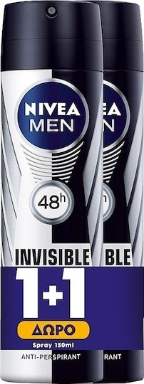 Nivea Men Invisible for Black & White Anti-perspirant Deodorant 48h In Spray 2x150ml