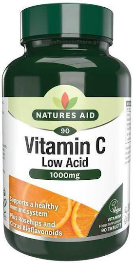 Natures Aid Vitamine C 1000mg Low Acid 90tabs Vitamin for Immune System Boost, the Skin & Antioxidant Action 1000mg 90 Tablets