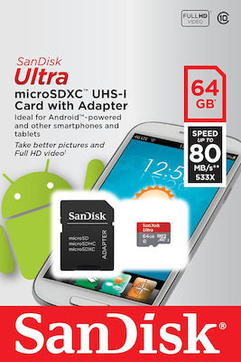 Sandisk Ultra microSDXC 64GB Clasa 10 U1 A1 UHS-I cu adaptor