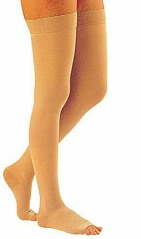 Johns Long Socks Thigh High Graduated Compression with Silicone & Open Toes 25-30 mmHg Beige