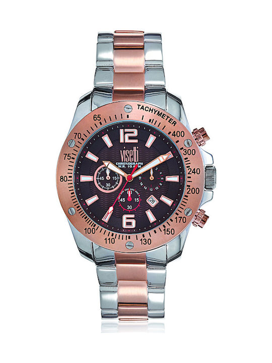 Visetti Herrenuhr 48mm Chronograph Batterie mit Rose Gold Metallarmband