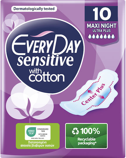 Every Day Sensitive With Cotton Maxi Night Sanitary Pads with Wings Ultra Plus for Heavy Flow 7 Drops 10pcs