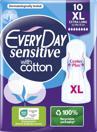 Every Day Sensitive with Cotton Extra Long Hygienepads mit Flügeln für Starke Strömung 8 Tropfen 10Stück