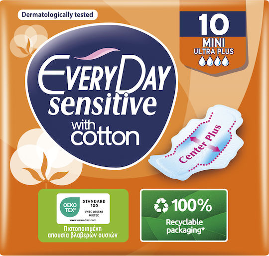 Every Day Sensitive With Cotton Mini Pantyliners with Wings for Normal Flow 4 Drop 10pcs Ultra Plus