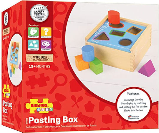 Big Jigs Παιχνίδι Ταξινόμησης Σχημάτων First Posting Box από Ξύλο για 12+ Μηνών