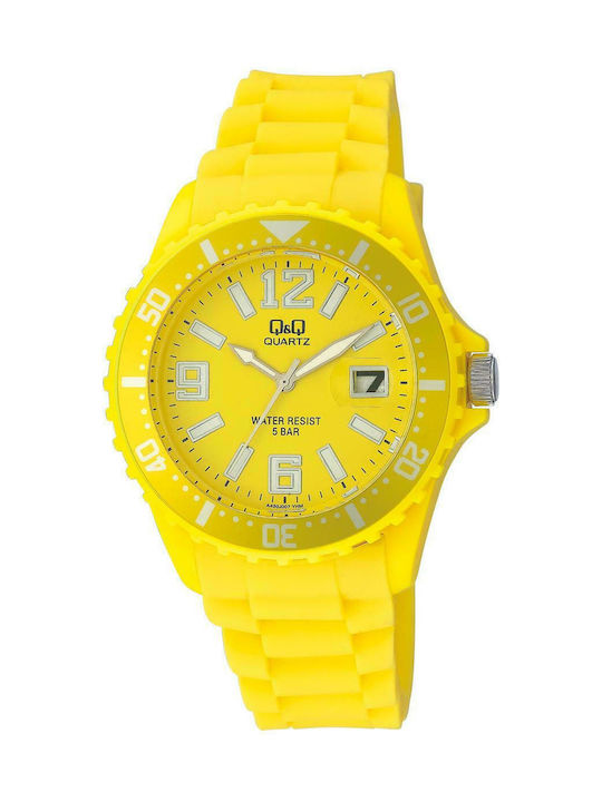 Q&Q Γυναικείο Ρολόι 44mm Μπαταρίας με Κίτρινο Κ...