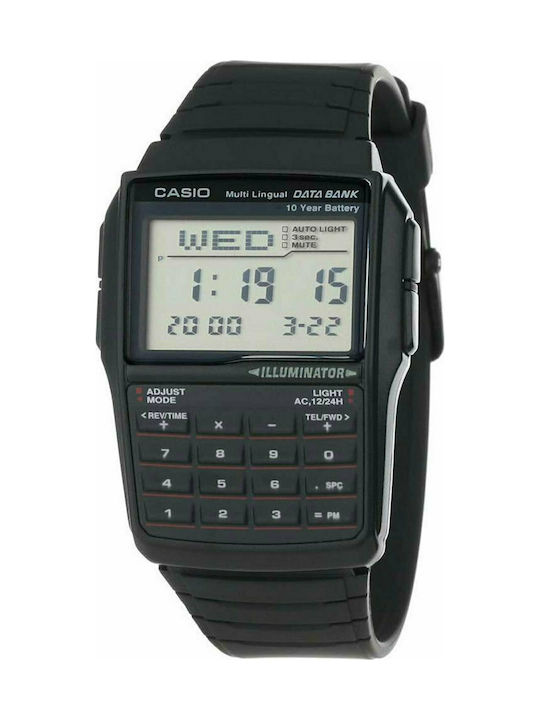 Casio Ψηφιακό Ρολόι Databank με Καουτσούκ Λουράκι σε Μαύρο χρώμα