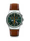 Swatch Battery Chronograph Watch with Leather Strap Brown