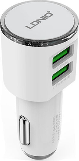 Ldnio DLC29 Автомобилен Зарядно Устройство 3.4A с Портове 2xUSB-A Бял Цвят