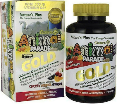 Nature's Plus Animal Parade GOLD Vitamin for Immune System Boost Cherry Orange Grape 60 chewable tabs