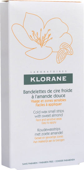 Klorane Hair Removal Cold Wax Small Strips With Sweet Almo Wax Strips for Face & Body for Sensitive Skin Sweet Almond 6pcs