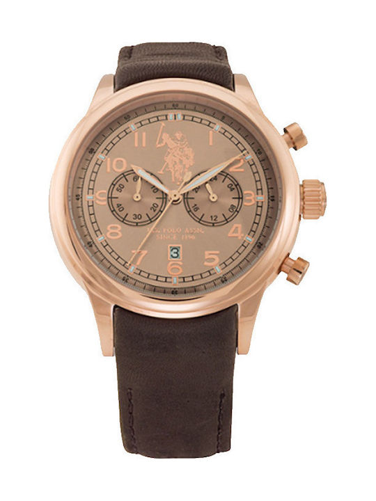 U.S. Polo Assn. Watch Chronograph with Brown Leather Strap USP4240RG