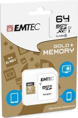 Emtec Gold+ microSDXC 64GB Klasse 10 U1 UHS-I mit Adapter