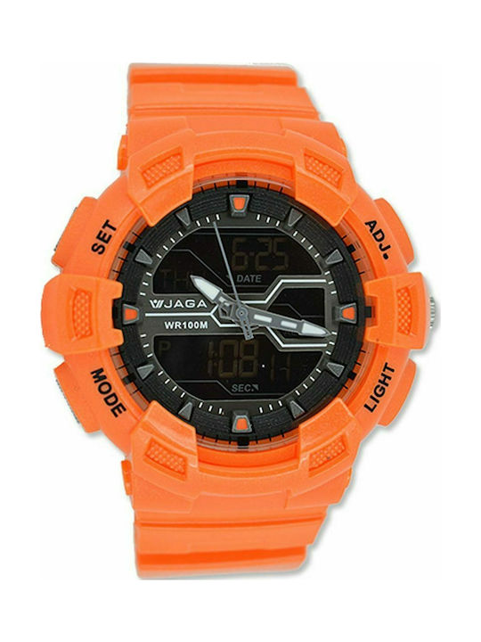Jaga Αναλογικό/Ψηφιακό Ρολόι Μπαταρίας με Καουτσούκ Λουράκι σε Πορτοκαλί χρώμα