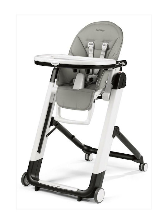 Peg Perego Siesta Pliabil Scaun de masă pentru bebeluși cu cadru metalic și scaun din piele sintetică Gri
