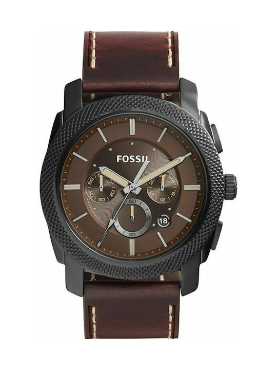 Fossil Machine Watch Chronograph Battery with Brown Leather Strap