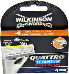 Wilkinson Sword Quattro Titanium Precision Ανταλλακτικές Κεφαλές με 4 Λεπίδες & Λιπαντική Ταινία 4τμχ