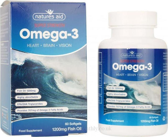 Natures Aid Super Strength Omega 3 Ιχθυέλαιο 1200mg 60 μαλακές κάψουλες