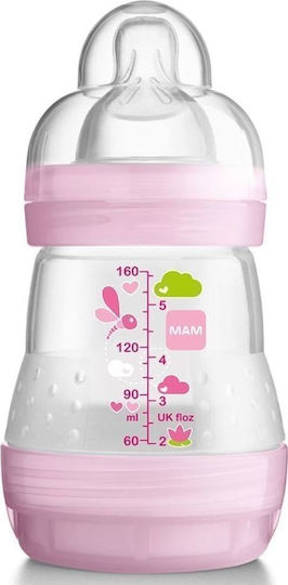 Mam Plastik Babyflasche Easy Start Anti-Kolik Gegen Kolik mit Silikon Saugflasche Für 0+ Monate Rosa Libelle - Rosa 160ml
