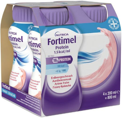 Nutricia Fortimel Protein 1.5kcal Ειδικό Συμπλήρωμα Διατροφής 4 x 200ml Φράουλα