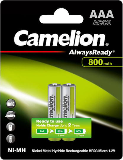 Camelion AlwaysReady Επαναφορτιζόμενες Μπαταρίες AAA Ni-MH 800mAh 1.2V 2τμχ