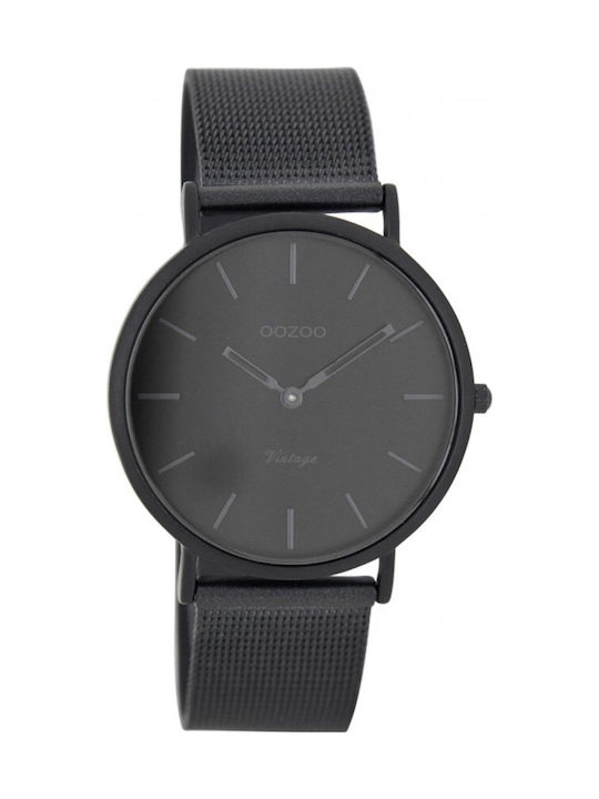 Oozoo Vintage Dark Grey Watch with Black Metal Bracelet