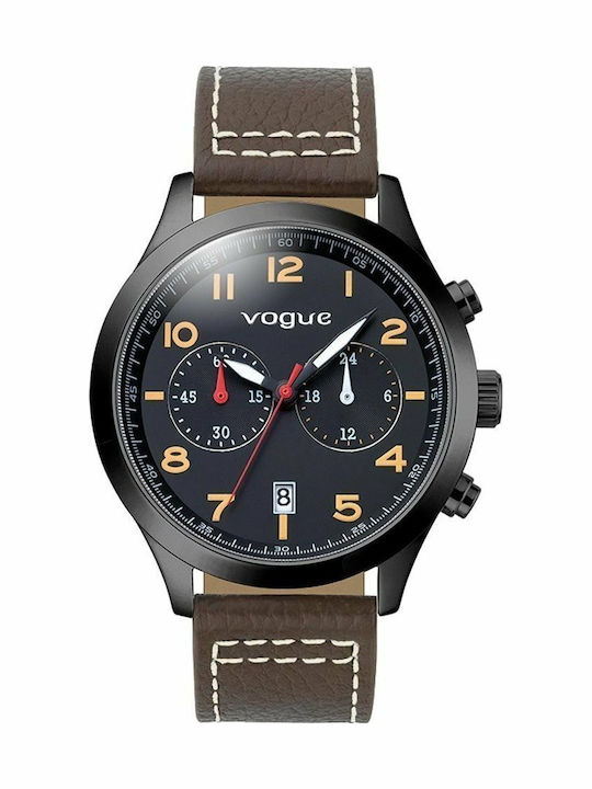 Vogue Pirate Ανδρικό Ρολόι 46mm Χρονογράφος Μπαταρίας με Καφέ Δερμάτινο Λουράκι