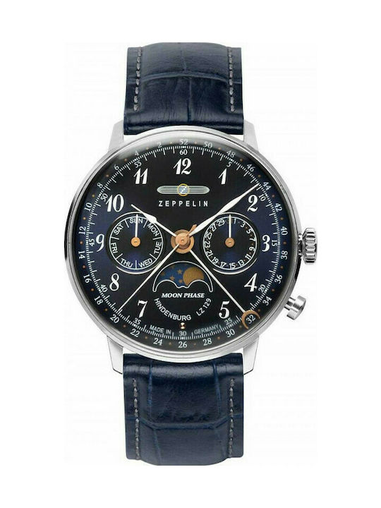 Zeppelin LZ129 Hindenburg Uhr Chronograph mit Blau Lederarmband