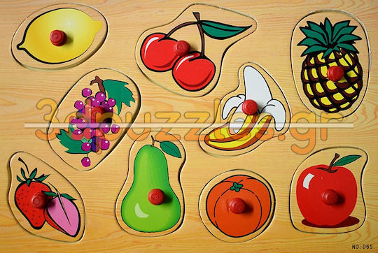 Wooden Kids Peg Puzzle Fruits I Colored 9pcs Anelixi