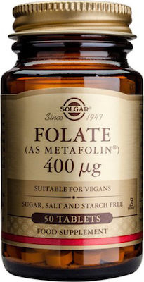 Solgar Folate As Metafolin 400mg Ergänzungsmittel für die Schwangerschaft 50 Registerkarten