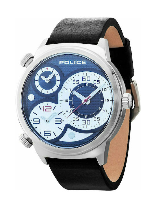 Police Elapid Watch Chronograph Battery with Black Leather Strap