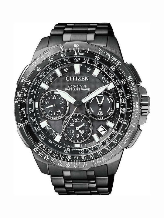 Citizen Promaster Satellite Wave Herrenuhr 47mm Eco - Antrieb mit Schwarz Metallarmband