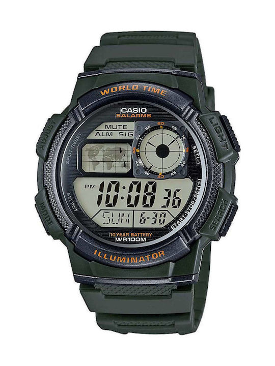 Casio Standard Ψηφιακό Ρολόι Χρονογράφος Μπαταρίας με Καουτσούκ Λουράκι σε Πράσινο χρώμα