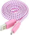 Omega Braided Flat USB 2.0 to micro USB Cable Pink 1m (OUFBFCPW)