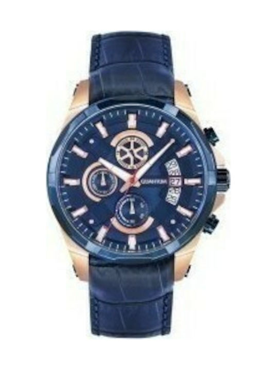 Quantum Watch Chronograph Battery with Blue Leather Strap ADG498.999