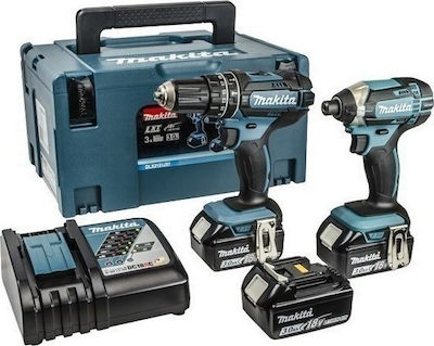 Makita Set Mașină de găurit cu impact & Șurubelniță cu impact 18V cu 3 baterii 3Ah și husă