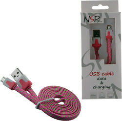 NSP DA-MU-FABRICSNP Braided / Flat USB 2.0 Cabluri Micro USB 1.5m Roz